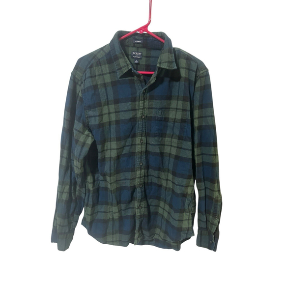 J Crew Shirt Mens Large Button Up Flannel Blue Green Classic - Picture 1 of 6